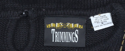Trimmings Womens Black Sequin Bow Pullover Jumper Size S