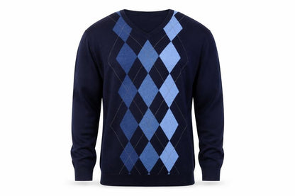 Claiborne Men's Blue Argyle V-Neck Cotton Jumper Size L