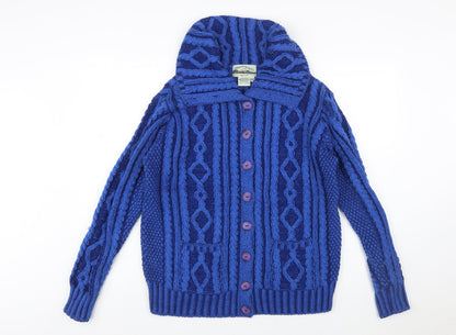 Aran Crafts Women's Blue Merino Wool Cable Knit Cardigan M