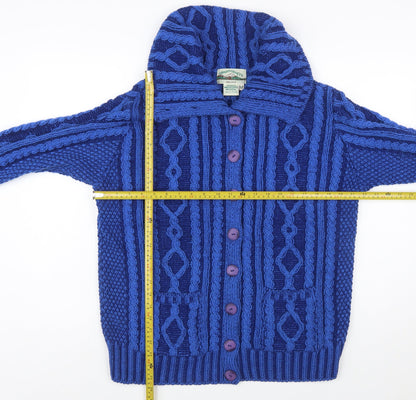 Aran Crafts Women's Blue Merino Wool Cable Knit Cardigan M