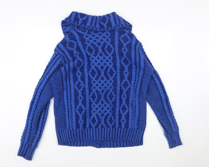 Aran Crafts Women's Blue Merino Wool Cable Knit Cardigan M