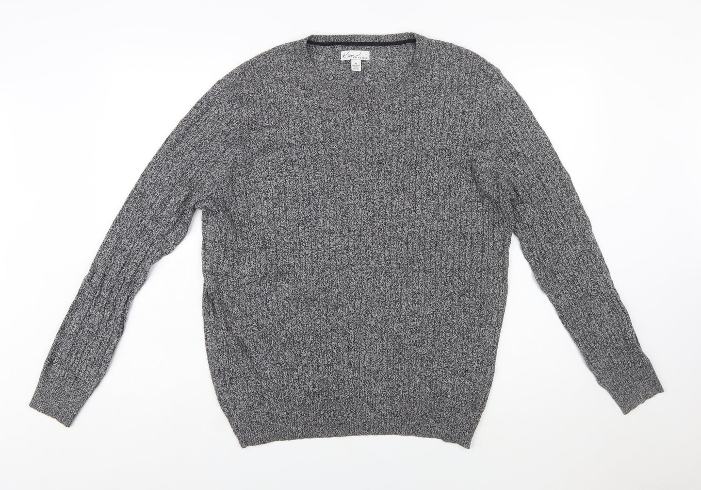 Kim Rogers Men Grey XL Cotton Cable Knit Crew Neck Jumper