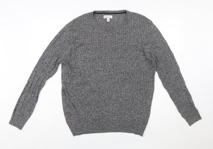 Kim Rogers Men Grey XL Cotton Cable Knit Crew Neck Jumper