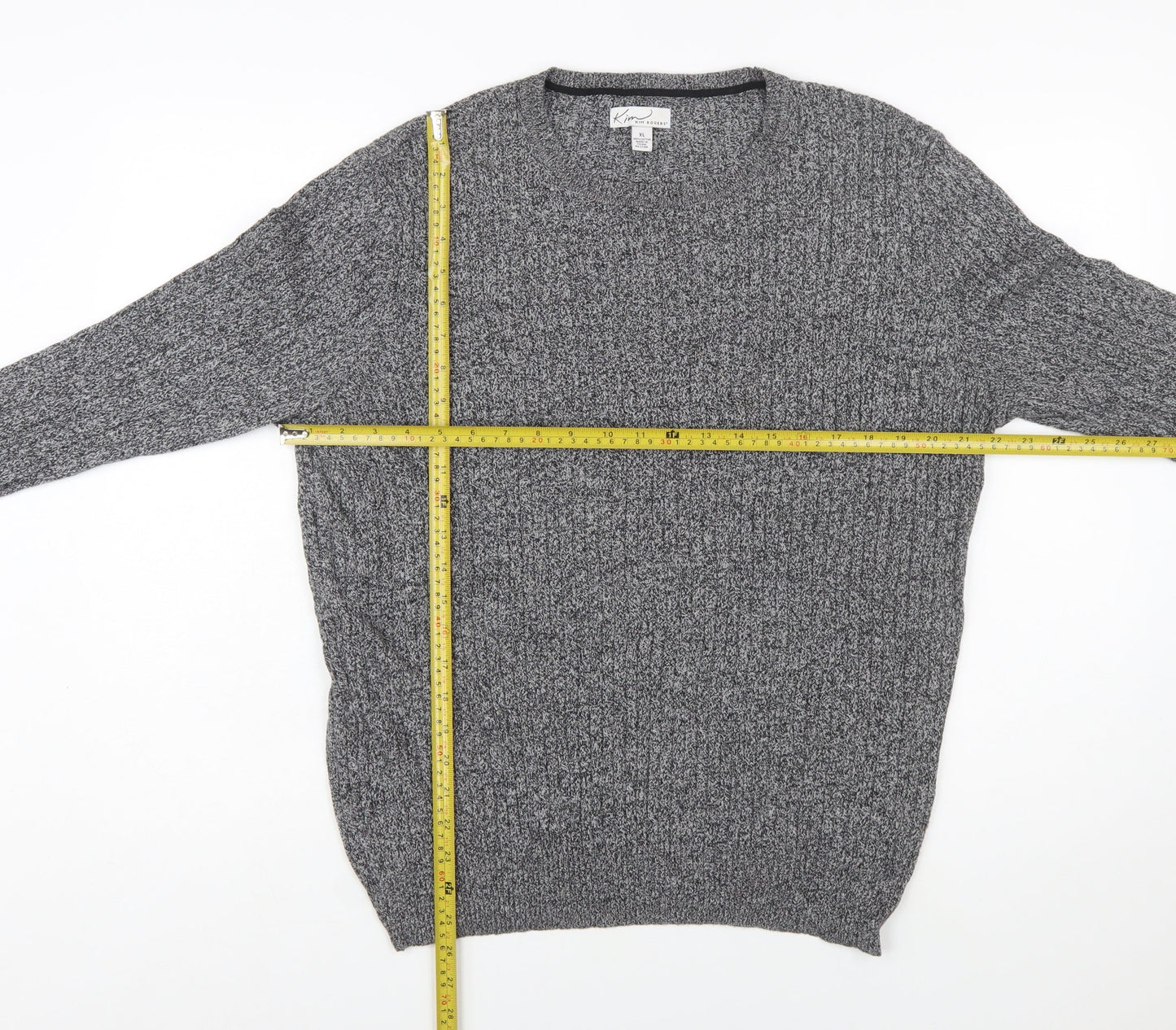 Kim Rogers Men Grey XL Cotton Cable Knit Crew Neck Jumper