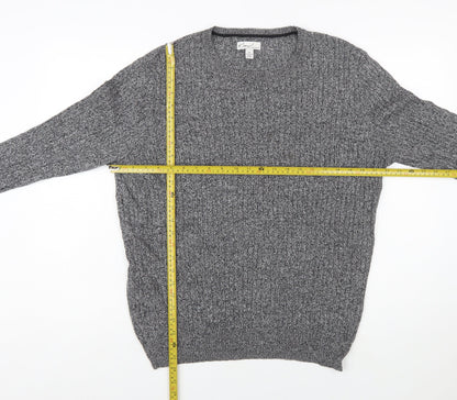 Kim Rogers Men Grey XL Cotton Cable Knit Crew Neck Jumper