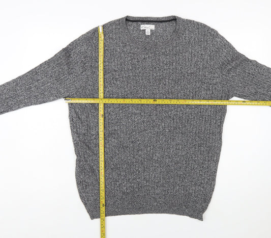 Kim Rogers Men Grey XL Cotton Cable Knit Crew Neck Jumper