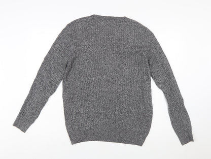 Kim Rogers Men Grey XL Cotton Cable Knit Crew Neck Jumper