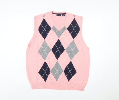 IZOD Men's Pink Argyle V-Neck Cotton Golf Vest Size L