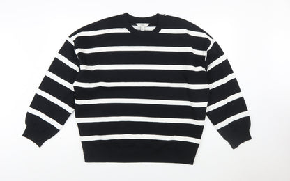 Marks and Spencer Women Black White Striped Pullover Sweatshirt M