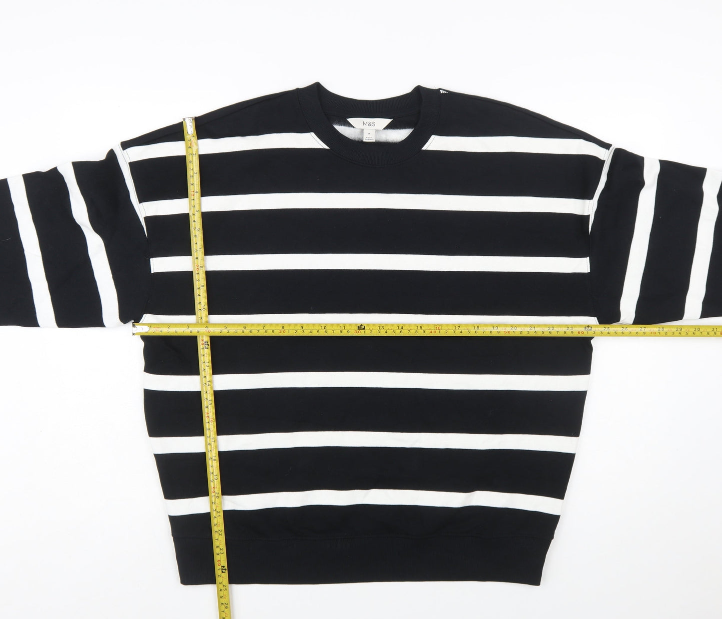 Marks and Spencer Women Black White Striped Pullover Sweatshirt M