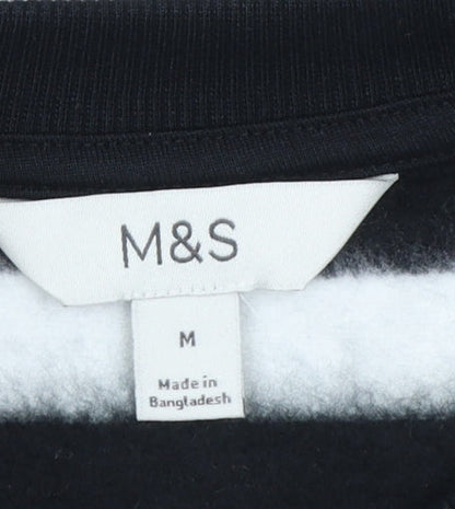 Marks and Spencer Women Black White Striped Pullover Sweatshirt M