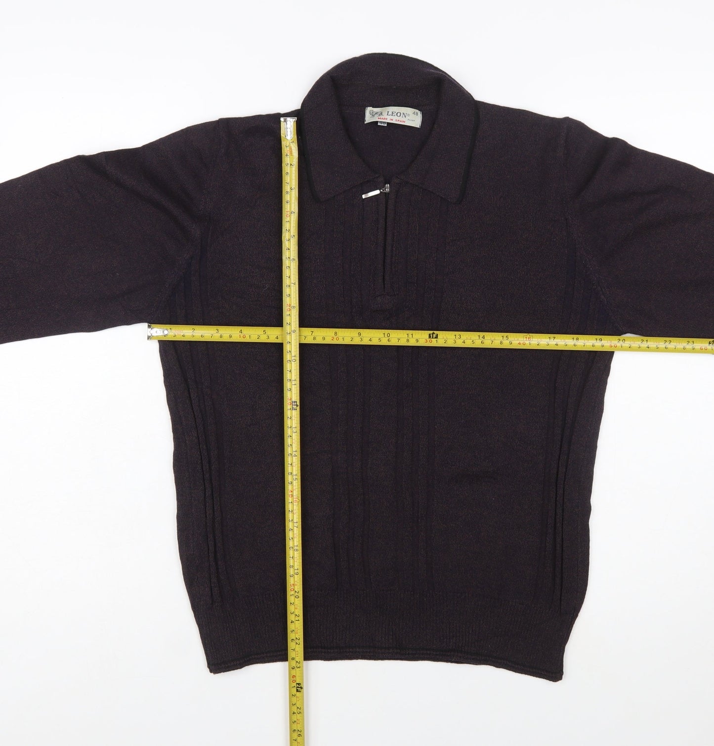 LEON Men’s Brown Wool Blend Collared Full Zip Jumper Size M
