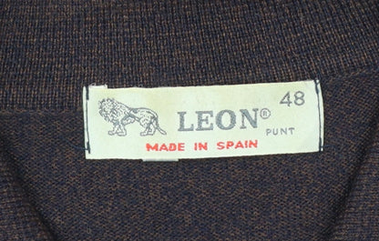 LEON Men’s Brown Wool Blend Collared Full Zip Jumper Size M