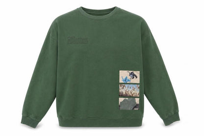 H&M Women Green Oversized Sweatshirt L Cotton Blend Crew Neck