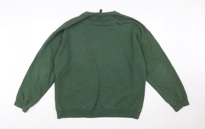 H&M Women Green Oversized Sweatshirt L Cotton Blend Crew Neck