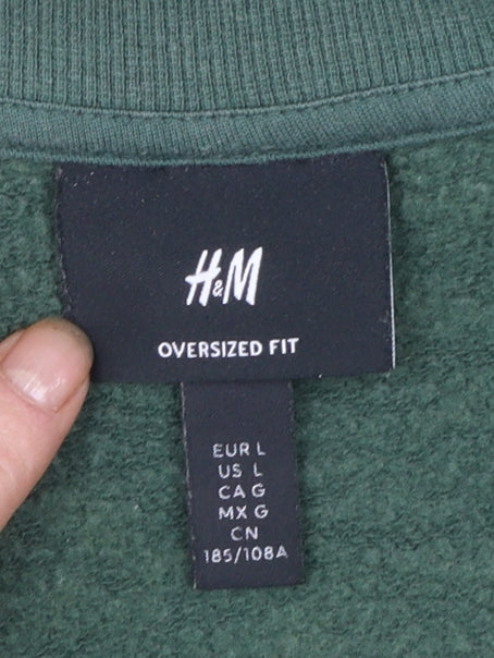 H&M Women Green Oversized Sweatshirt L Cotton Blend Crew Neck
