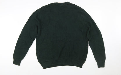 Dockers Men's Green Reindeer Cotton Fair Isle Jumper Size L