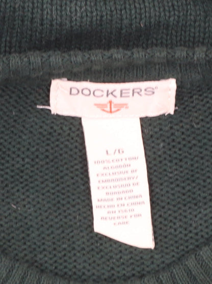 Dockers Men's Green Reindeer Cotton Fair Isle Jumper Size L