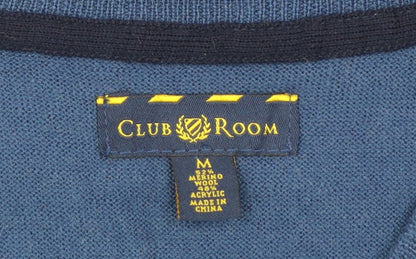 Club Room Men's Blue Argyle V-Neck Wool Blend Jumper Size M