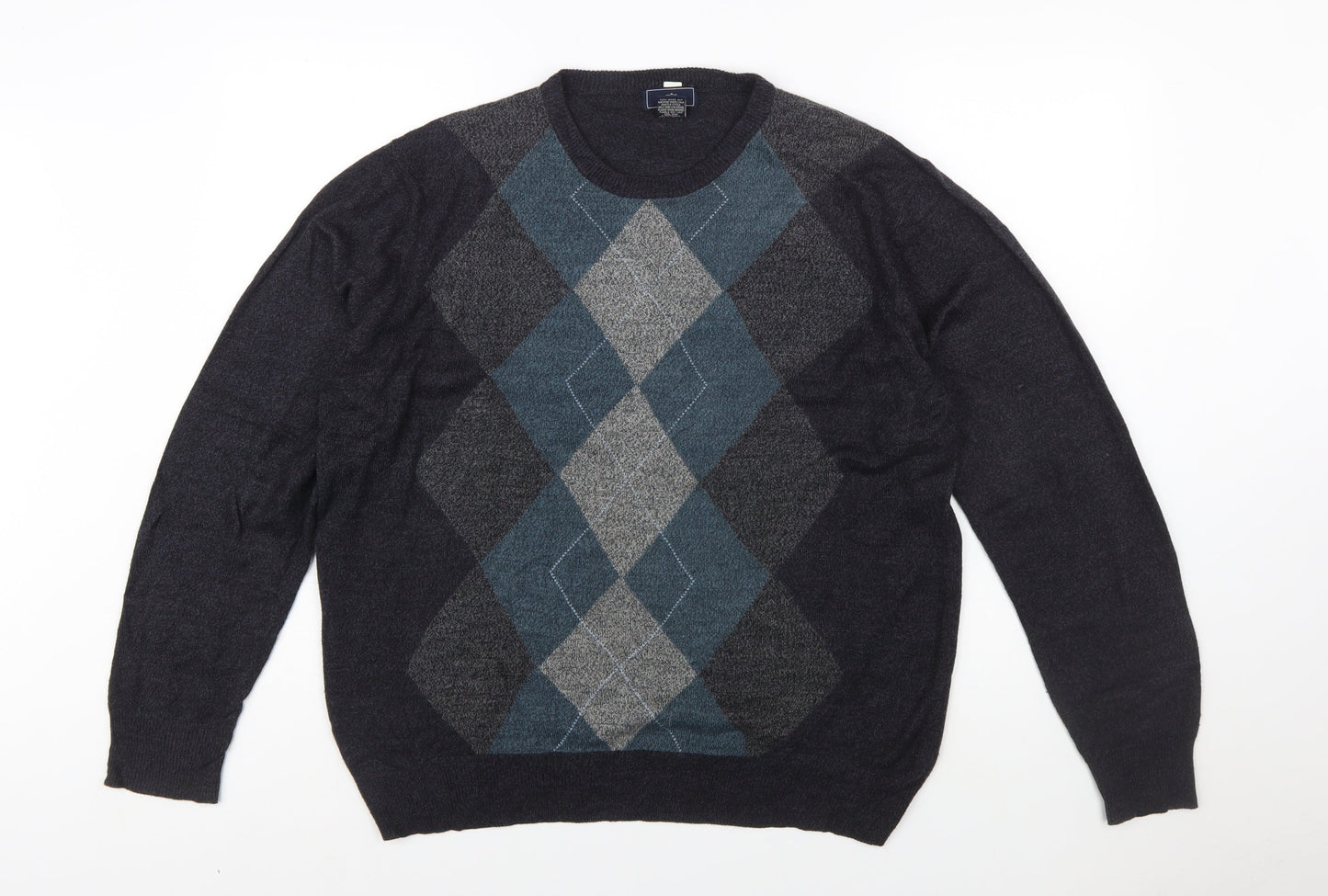 Dockers Men's Grey Argyle Acrylic Crew Neck Jumper Size L