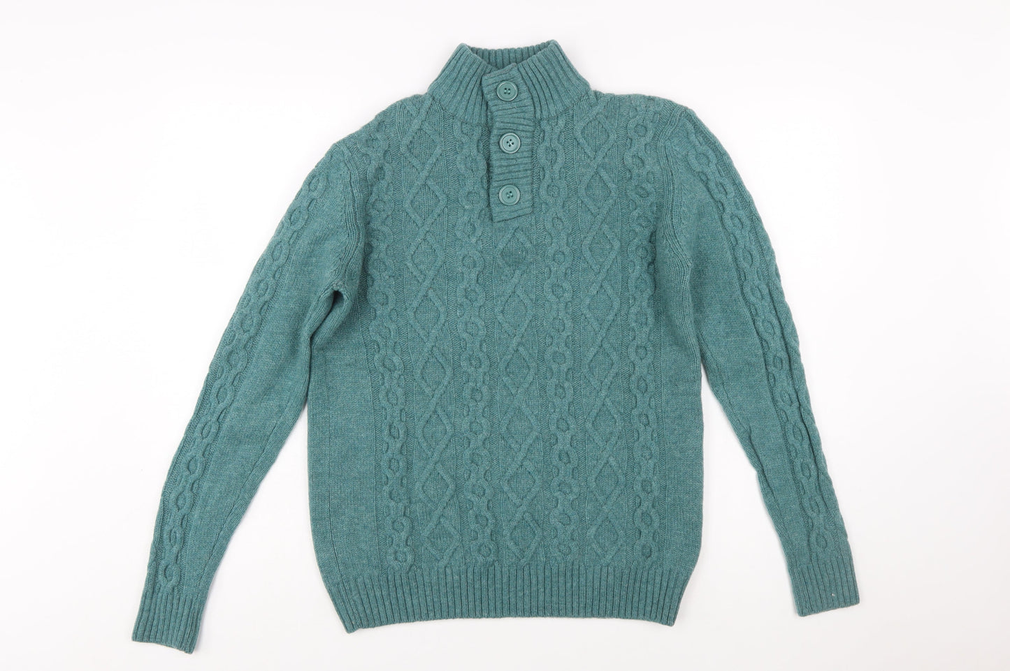 Urban Reef Mens Green Cable-Knit Henley Jumper Size L
