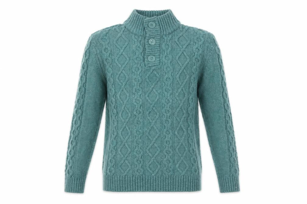 Urban Reef Mens Green Cable-Knit Henley Jumper Size L