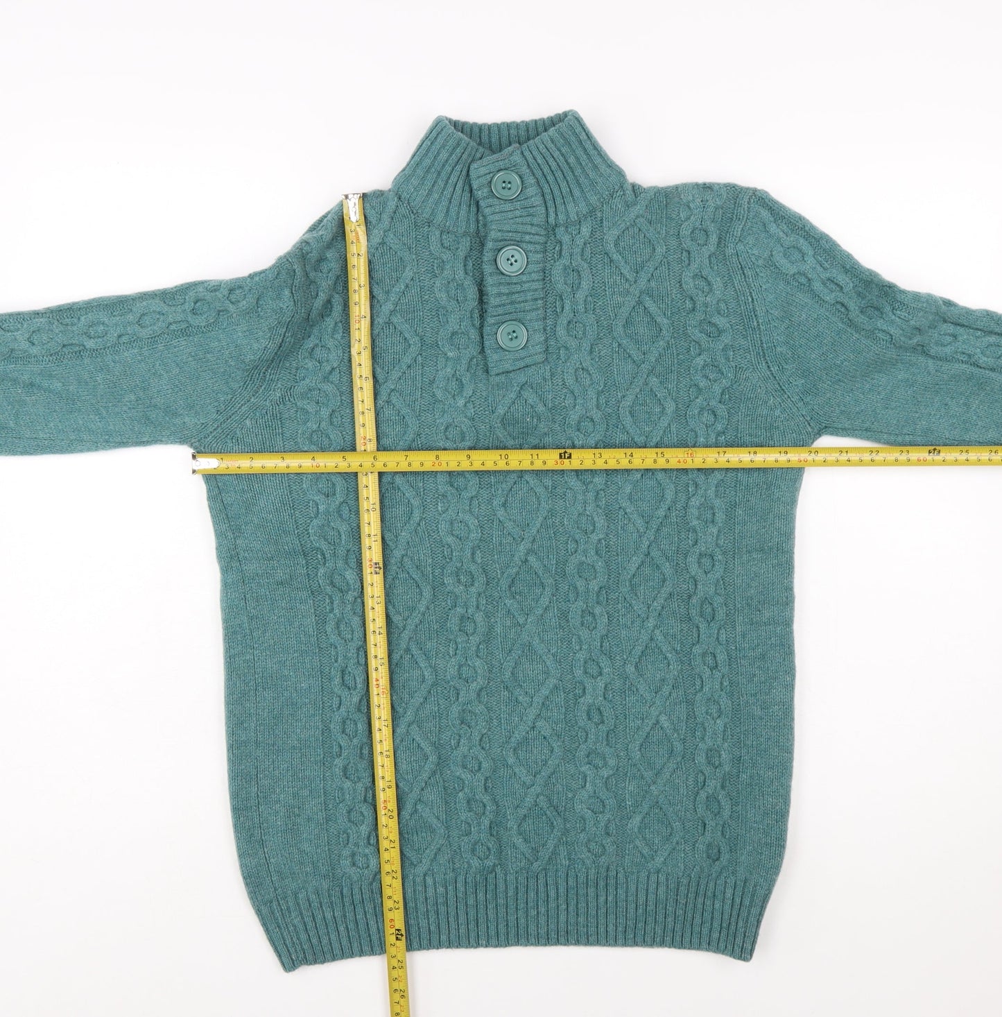 Urban Reef Mens Green Cable-Knit Henley Jumper Size L