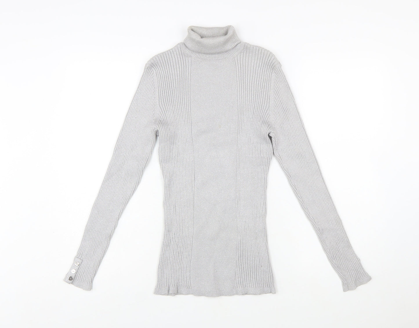 Style & Co Women Silver Roll Neck Ribbed Knit Jumper XL