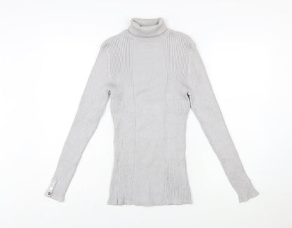 Style & Co Women Silver Roll Neck Ribbed Knit Jumper XL