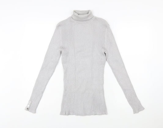 Style & Co Women Silver Roll Neck Ribbed Knit Jumper XL