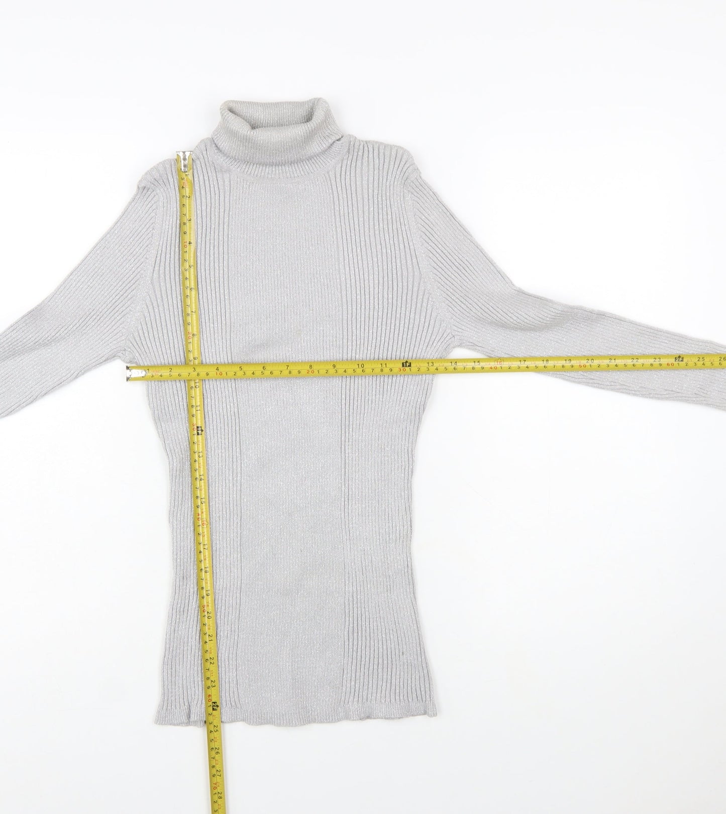 Style & Co Women Silver Roll Neck Ribbed Knit Jumper XL