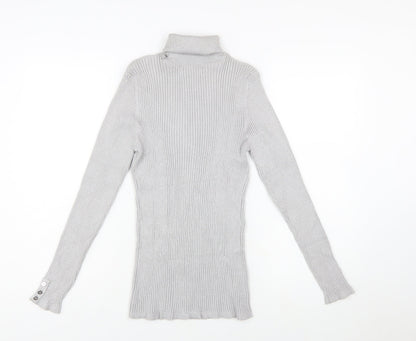 Style & Co Women Silver Roll Neck Ribbed Knit Jumper XL