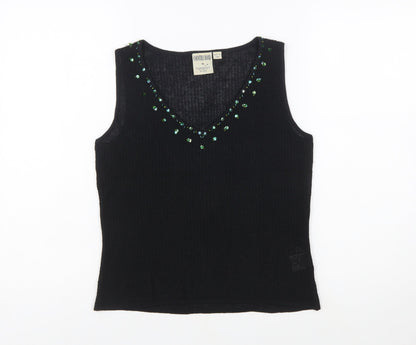 Country Road Women's Black Sequin Knit Sleeveless V-Neck Vest M