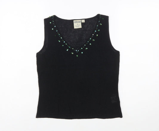 Country Road Women's Black Sequin Knit Sleeveless V-Neck Vest M