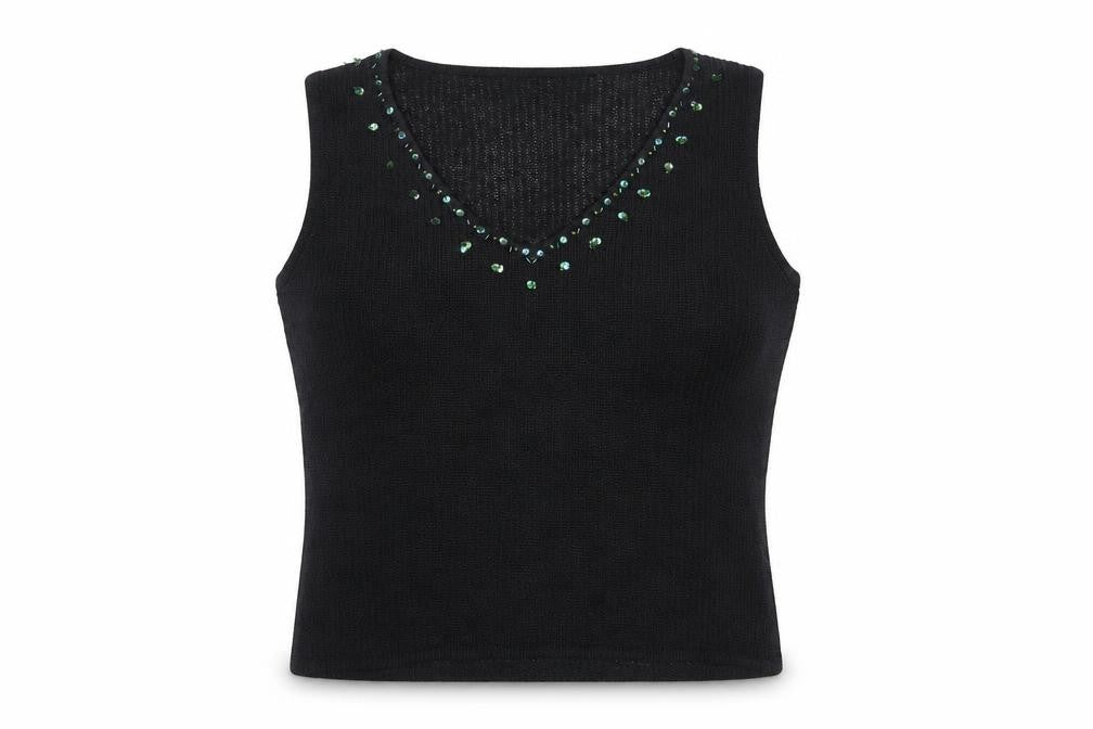 Country Road Women's Black Sequin Knit Sleeveless V-Neck Vest M