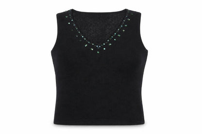 Country Road Women's Black Sequin Knit Sleeveless V-Neck Vest M