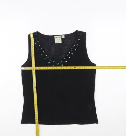 Country Road Women's Black Sequin Knit Sleeveless V-Neck Vest M