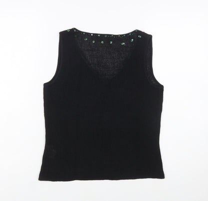 Country Road Women's Black Sequin Knit Sleeveless V-Neck Vest M