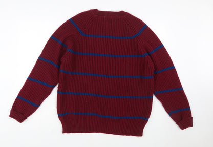 Iron Wood Trading Company Men's Red Striped Chunky Knit Acrylic Pullover Jumper M