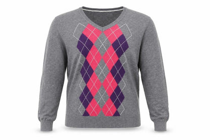 Tommy Hilfiger Men's Grey Argyle V-Neck Cotton Jumper L