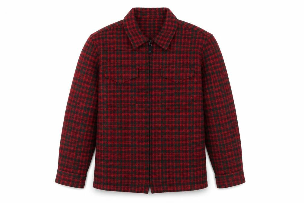 Woolrich Men Red Check Wool Blend Zip Flannel Jacket L