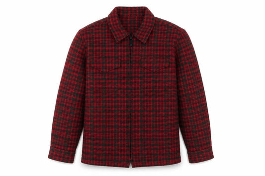 Woolrich Men Red Check Wool Blend Zip Flannel Jacket L