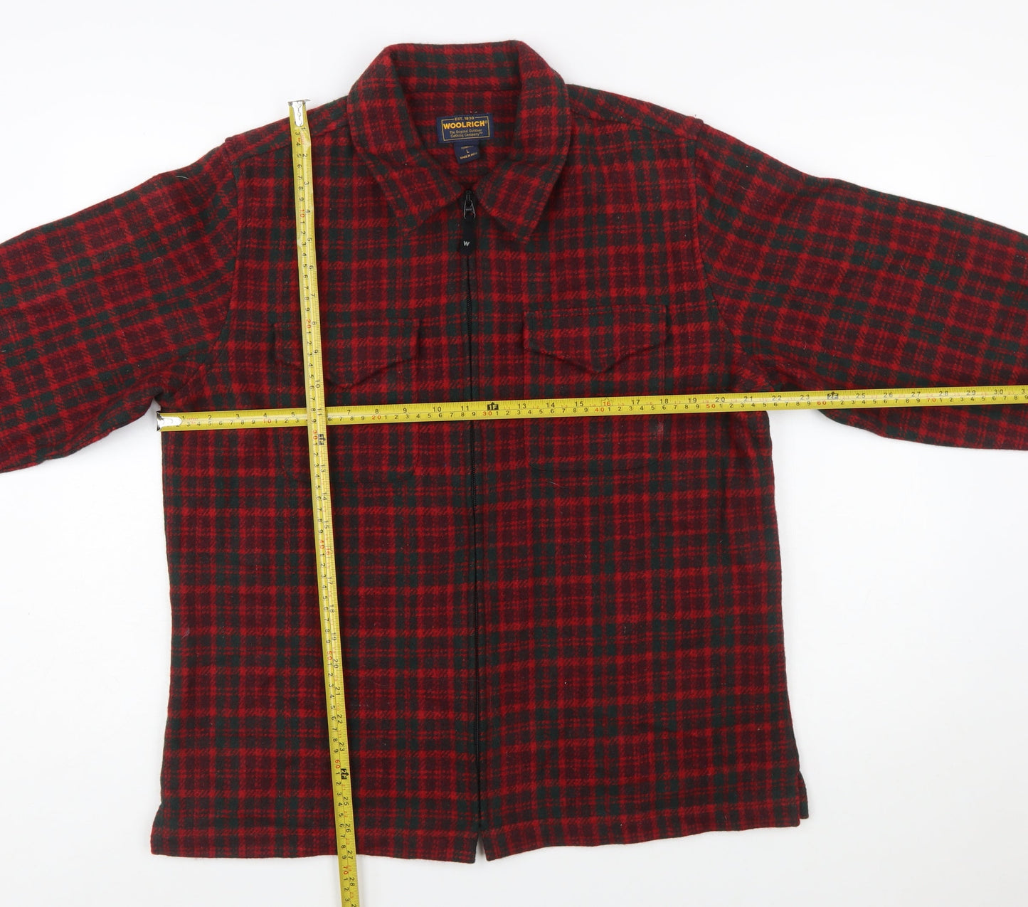 Woolrich Men Red Check Wool Blend Zip Flannel Jacket L