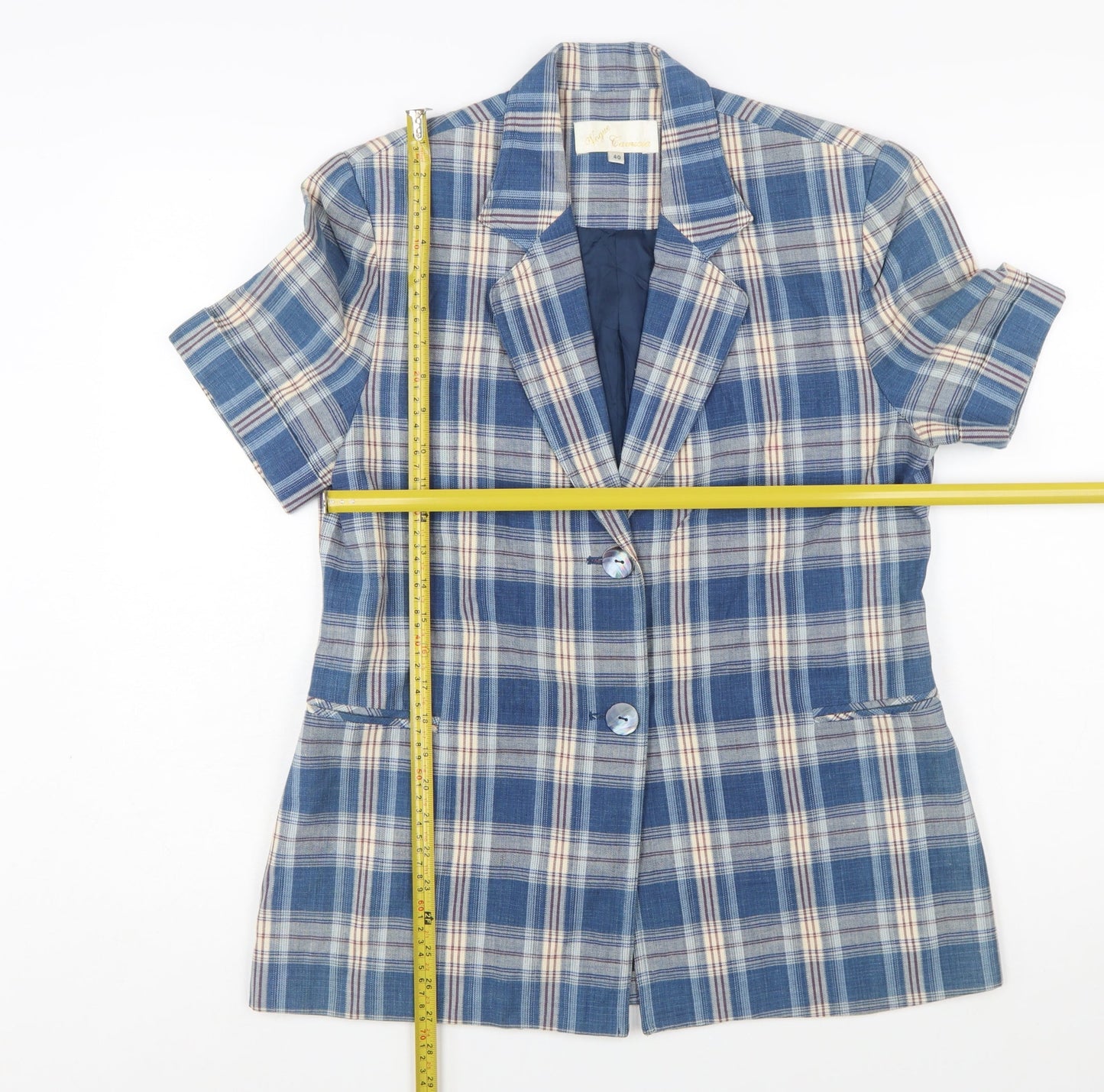 Vogue Camicia Women's Blue Check Short Sleeve Blazer Size 12