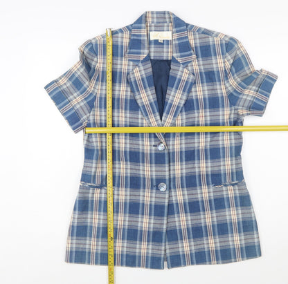 Vogue Camicia Women's Blue Check Short Sleeve Blazer Size 12