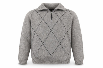 Rodes Sportswear Men's Grey Argyle Wool Blend 1/4 Zip Jumper M