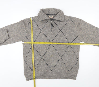 Rodes Sportswear Men's Grey Argyle Wool Blend 1/4 Zip Jumper M