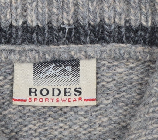 Rodes Sportswear Men's Grey Argyle Wool Blend 1/4 Zip Jumper M