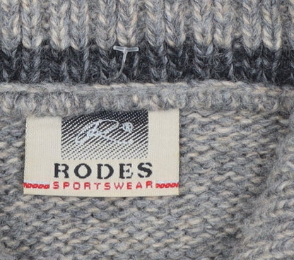 Rodes Sportswear Men's Grey Argyle Wool Blend 1/4 Zip Jumper M