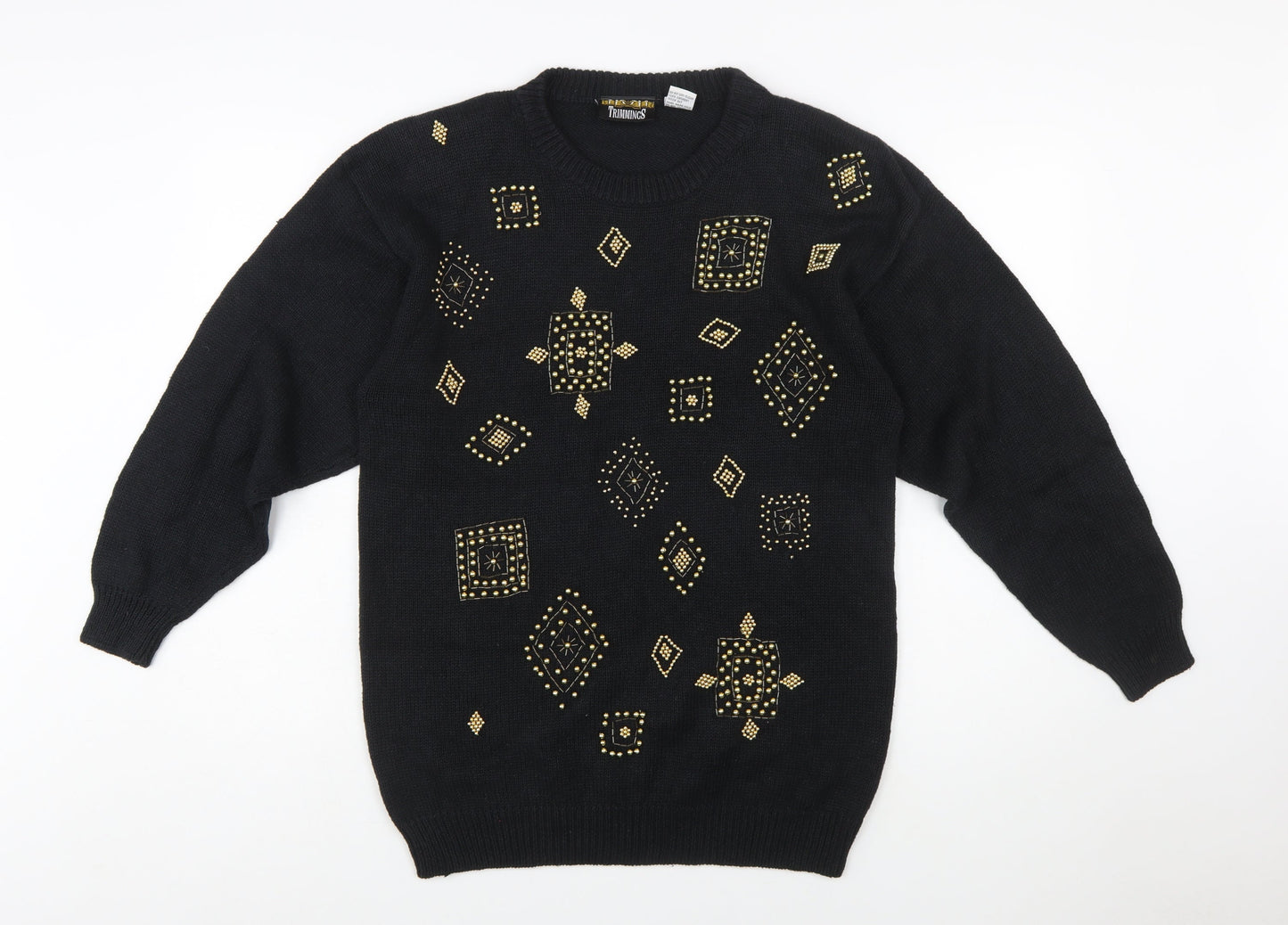 Trimmings Women’s Black Beaded Geometric Vintage Pullover Jumper M